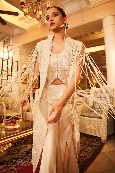 Nehha Nhata Embroidered Jacket & Slit Bell Bottom Pant Set 