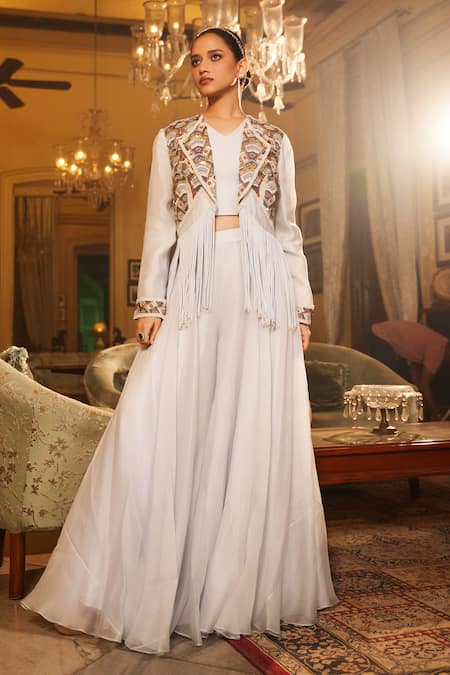 Nehha Nhata Hand Embroidered Tassel Jacket & Sharara Set 