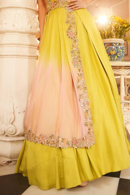 Shop Nehha Nhata Green Silk/organza/satin Hand Embroidered Floral U Neck Blouse Lehenga Set Online at Aza Fashions Shop_Nehha Nhata_Green Silk/organza/satin Hand Embroidered Floral U Neck Blouse Lehenga Set _Online_at_Aza_Fashions