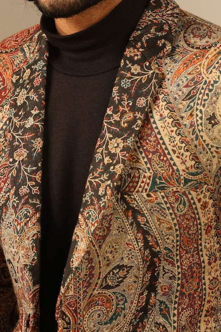 Dusala_Multi Color Wool, Silk Raj Floral Woven Jacket _Online_at_Aza_Fashions