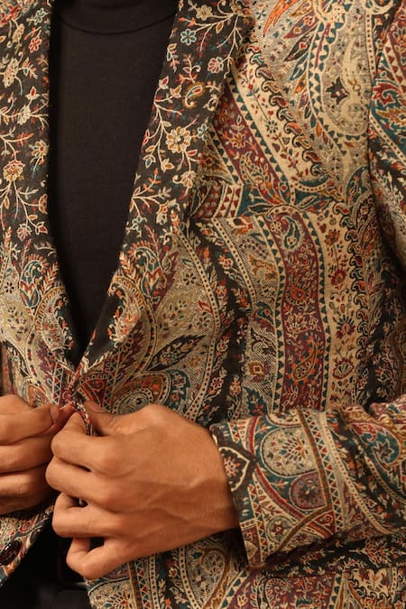 Buy_Dusala_Multi Color Wool, Silk Raj Floral Woven Jacket _Online_at_Aza_Fashions