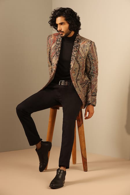 Dusala_Multi Color Wool, Silk Raj Floral Woven Jacket _at_Aza_Fashions