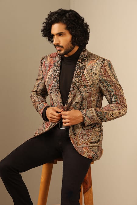 Buy_Dusala_Multi Color Wool, Silk Raj Floral Woven Jacket 