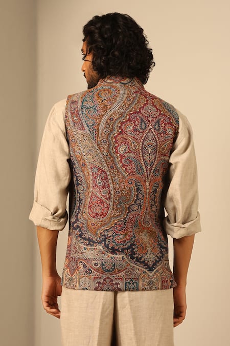 Dusala Paisley Woven Multicolor Nehru Jacket 