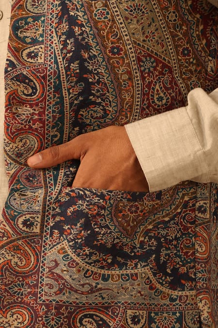 Buy Dusala Multi Color Silk, Wool Embroidery Paisley Woven Multicolor Nehru Jacket Online at Aza Fashions Buy_Dusala_Multi Color Silk, Wool Embroidery Paisley Woven Multicolor Nehru Jacket _Online_at_Aza_Fashions