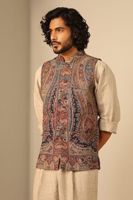 Digital Printed Art Silk Nehru Jacket in Multicolor : MSA811