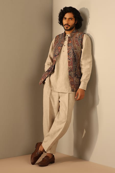 Dusala Multi Color Silk, Wool Embroidery Paisley Woven Multicolor Nehru Jacket at Aza Fashions Dusala_Multi Color Silk, Wool Embroidery Paisley Woven Multicolor Nehru Jacket _at_Aza_Fashions