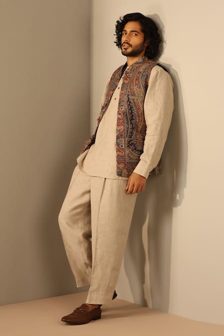 Buy Dusala Multi Color Silk, Wool Embroidery Paisley Woven Multicolor Nehru Jacket Buy_Dusala_Multi Color Silk, Wool Embroidery Paisley Woven Multicolor Nehru Jacket