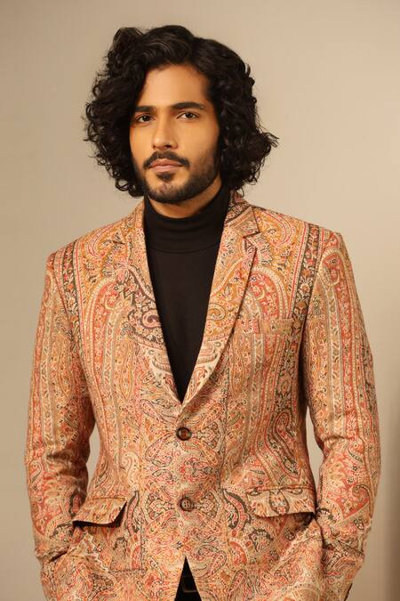 Buy_Dusala_Beige Wool, Silk Embroidery Aarav Paisley Woven Jacket _Online_at_Aza_Fashions