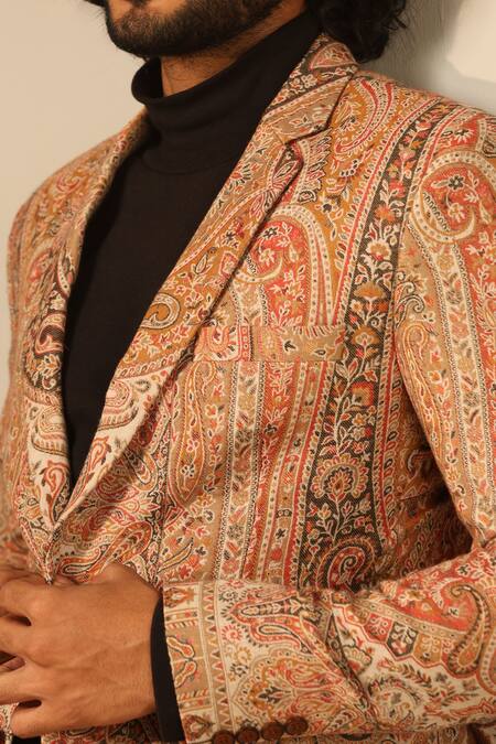 Shop_Dusala_Beige Wool, Silk Embroidery Aarav Paisley Woven Jacket _Online_at_Aza_Fashions