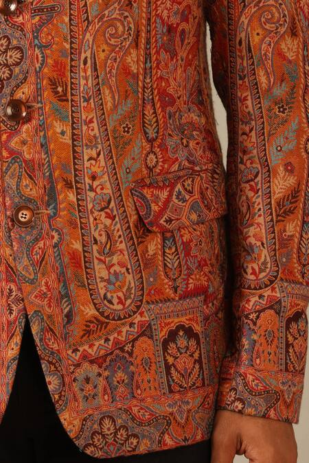 Dusala_Multi Color Wool, Silk Embroidery Vihaan Flower Woven Bandhgala _Online_at_Aza_Fashions
