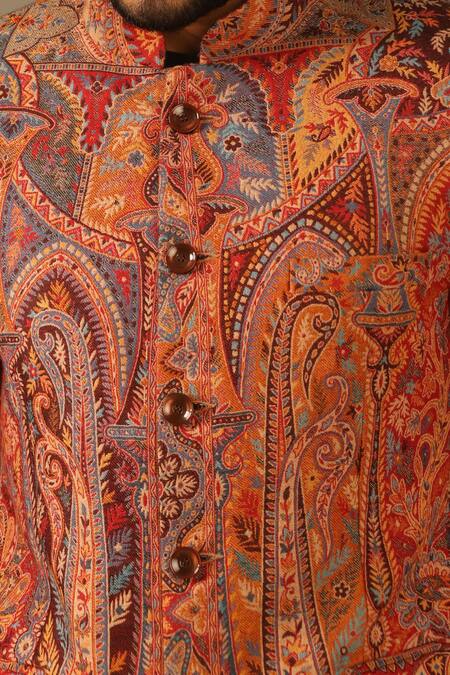 Buy_Dusala_Multi Color Wool, Silk Embroidery Vihaan Flower Woven Bandhgala 