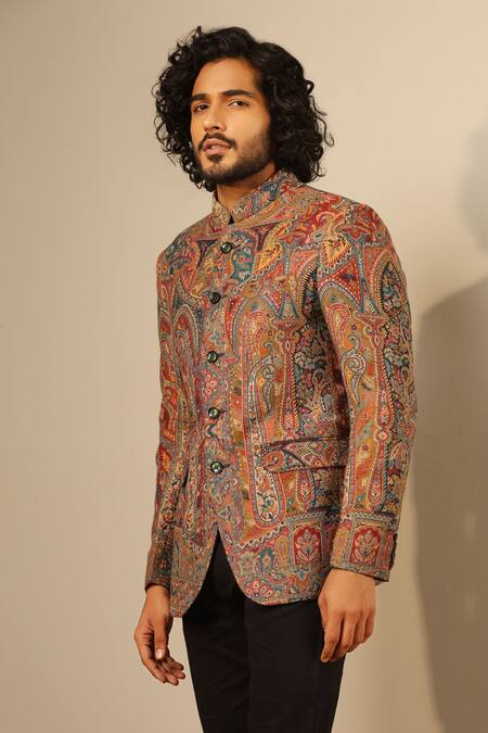 Buy_Dusala_Multi Color Wool, Silk Embroidery Kabir Bloom Woven Bandhgala _Online_at_Aza_Fashions