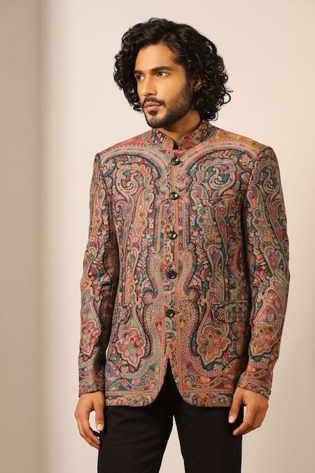 DUSALA Rehan Floral Paisley Woven Bandhgala 