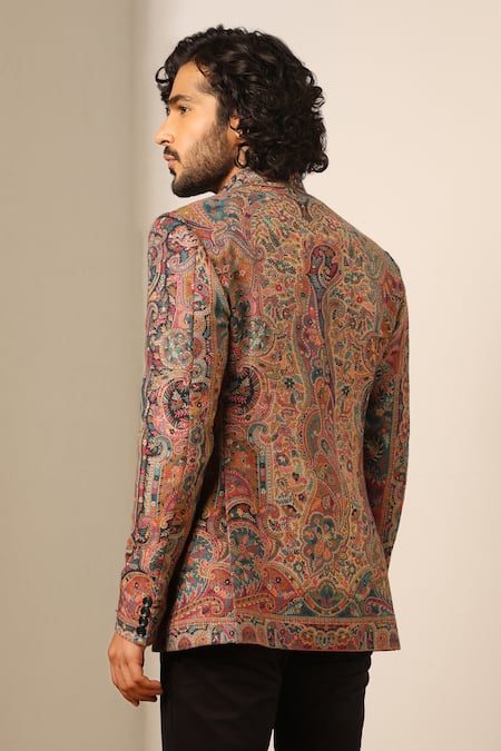 Dusala Rehan Floral Paisley Woven Bandhgala 