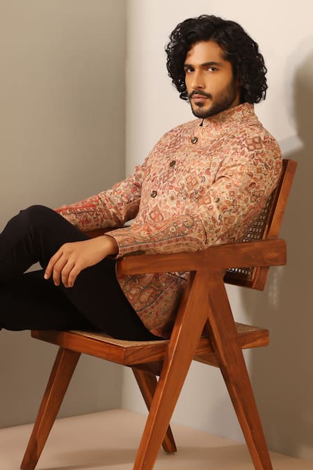 Buy Dusala Beige Wool, Silk Embroidery Advait Florette Woven Bandhgala Online at Aza Fashions Buy_Dusala_Beige Wool, Silk Embroidery Advait Florette Woven Bandhgala _Online_at_Aza_Fashions