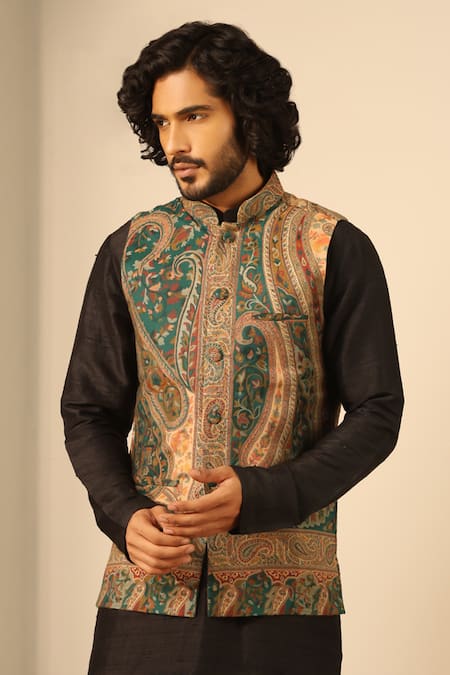 NoLogo Cream Nehru Jacket With Multicolor Floral & Sequin Embroidery |  NLLFNJ-123 | Cilory.com