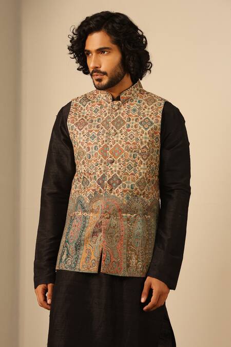 Buy Dusala Multi Color Silk, Wool Embroidery Multicolor Geometric Woven Nehru Jacket Online at Aza Fashions Buy_Dusala_Multi Color Silk, Wool Embroidery Multicolor Geometric Woven Nehru Jacket_Online_at_Aza_Fashions