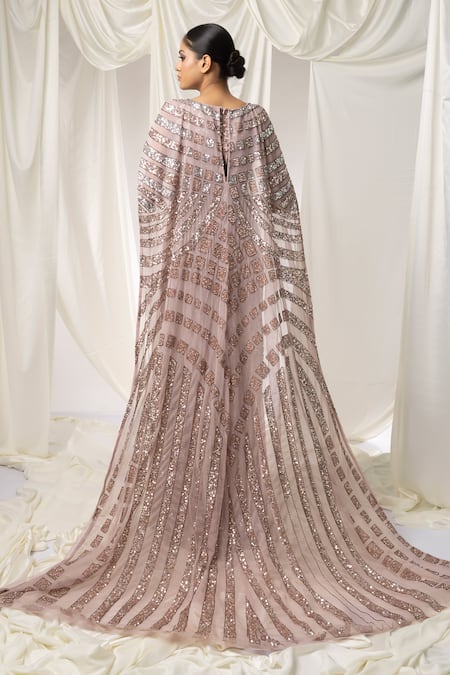 Ambrosia Venus Evanescence Sequin Embellished Gown With Attached Wing Trail 