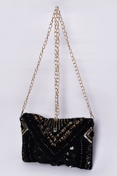 Buy Black Sequin Hand Embroidered Sling Bag by Nayaab by Aleezeh