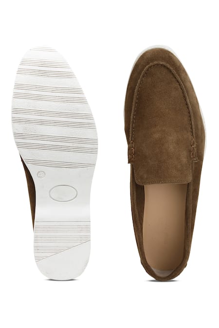 Shop Shutiq Brown Plain Cedar Otimo Suede Loafers at Aza Fashions Shop_Shutiq_Brown Plain Cedar Otimo Suede Loafers _at_Aza_Fashions
