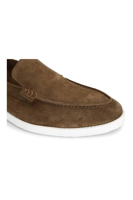 Shop Shutiq Brown Plain Cedar Otimo Suede Loafers Online at Aza Fashions Shop_Shutiq_Brown Plain Cedar Otimo Suede Loafers _Online_at_Aza_Fashions