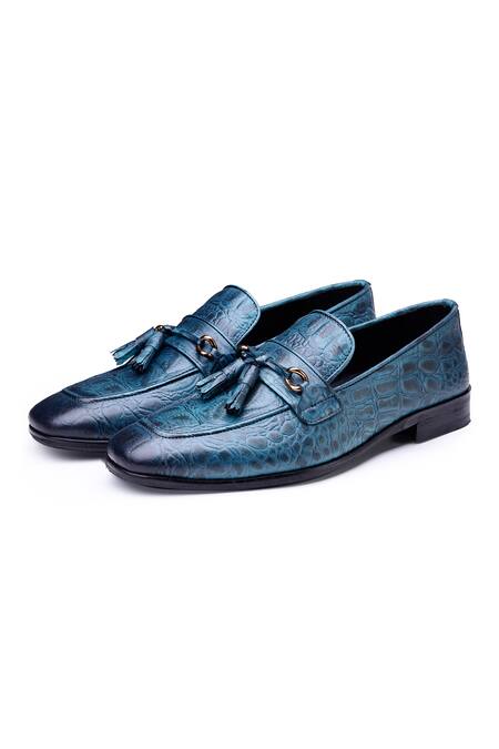 Shutiq Blue Textured Nina Leather Loafers Online at Aza Fashions Shutiq_Blue Textured Nina Leather Loafers _Online_at_Aza_Fashions
