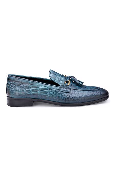 Buy Shutiq Blue Textured Nina Leather Loafers Online at Aza Fashions Buy_Shutiq_Blue Textured Nina Leather Loafers _Online_at_Aza_Fashions