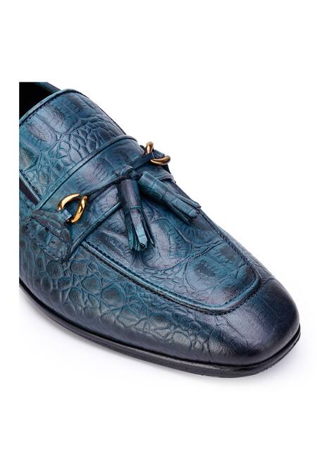Shop Shutiq Blue Textured Nina Leather Loafers Online at Aza Fashions Shop_Shutiq_Blue Textured Nina Leather Loafers _Online_at_Aza_Fashions