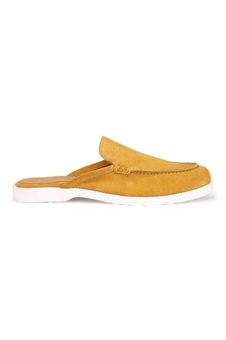Buy_Shutiq_Yellow Plain Otimo Amber Suede Mules _Online_at_Aza_Fashions