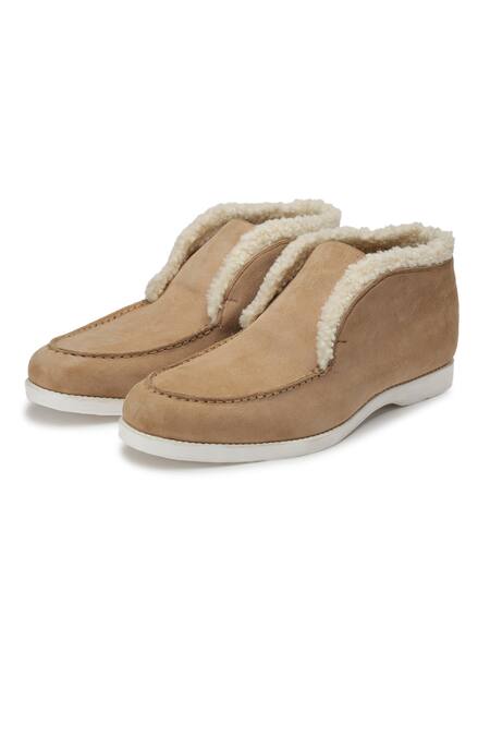 Shutiq Beige Otimo Fur Suede Shoes Online at Aza Fashions Shutiq_Beige Otimo Fur Suede Shoes _Online_at_Aza_Fashions