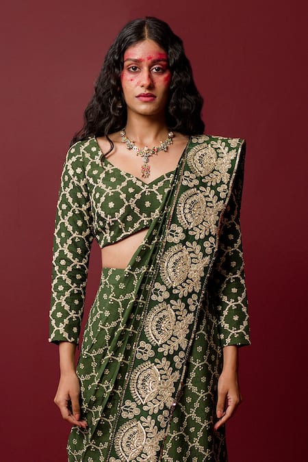 Ridhimaa Gupta Deveshi Bandhani Pattern Pre-Draped Saree With Blouse 