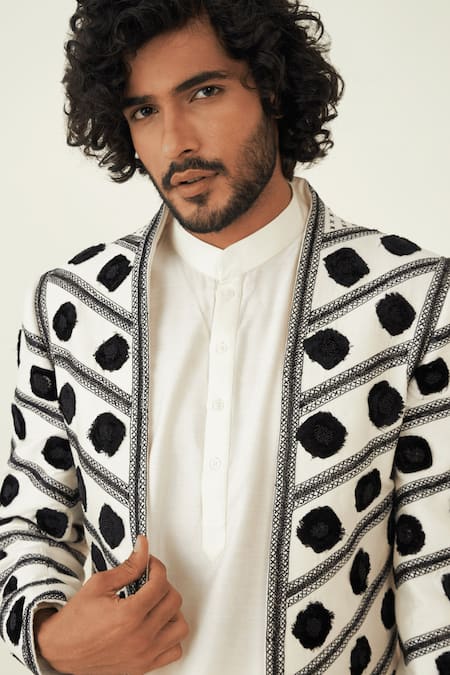 Ridhimaa Gupta_White Cotton Embroidery Modern Manifesto Resham Jacket Kurta Set _Online_at_Aza_Fashions