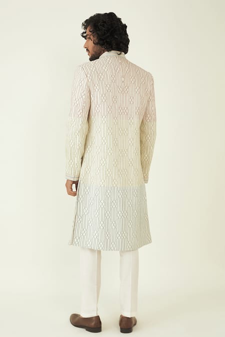 Ridhimaa Gupta Munavvar Resham Embroidered Geometric Pattern Sherwani Set 