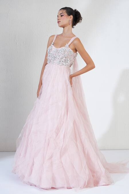 Buy Ridhimaa Gupta Pink Organza Crystals Sweetheart Neck Tulle Rosette Embellished Gown Online at Aza Fashions Buy_Ridhimaa Gupta_Pink Organza Crystals Sweetheart Neck Tulle Rosette Embellished Gown _Online_at_Aza_Fashions