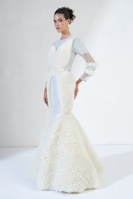 Buy Ridhimaa Gupta Off White Net Sequins, Beads Round Neck Solitary Crystal Tulle Gown Online at Aza Fashions Buy_Ridhimaa Gupta_Off White Net Sequins, Beads Round Neck Solitary Crystal Tulle Gown_Online_at_Aza_Fashions