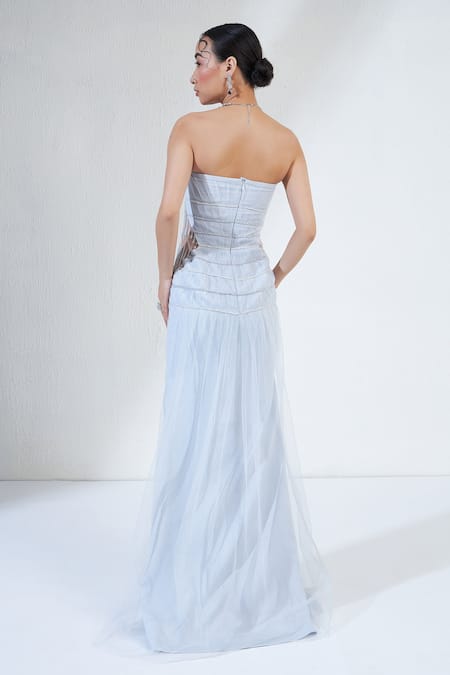 Ridhimaa Gupta Tulle Florin Embellished Micro Pleated Gown 
