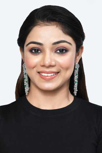 Nepra By Neha Goel_White Zari Zirconia Embellished Danglers_Online_at_Aza_Fashions