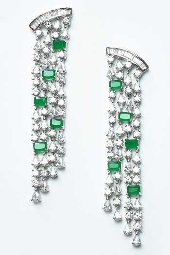 Shop_Nepra By Neha Goel_White Zari Zirconia Embellished Danglers_Online_at_Aza_Fashions