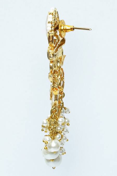 Buy_Nepra By Neha Goel_Green Beads, Pearls, Diamonds Drop Danglers_Online_at_Aza_Fashions