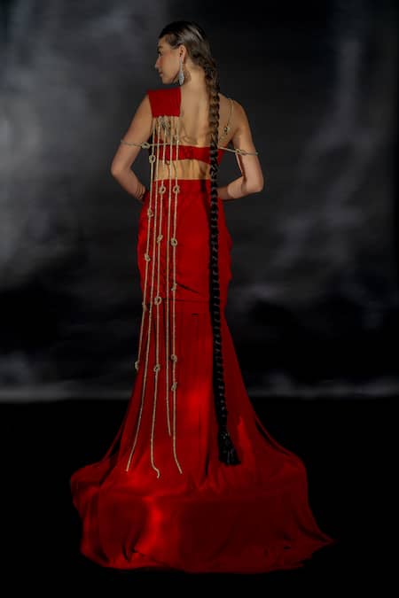 Nikhil Thampi Crystal Embellished Pallu Pre-Draped Saree With Blouse 