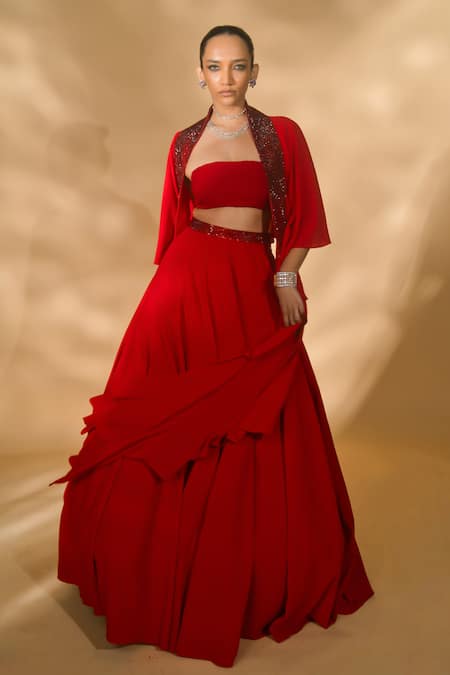 Nikhil Thampi Flared Lehenga Ruffle Cape Set 