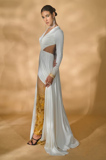 Nikhil Thampi Cut-Out Anarakali With Embellished Pant 