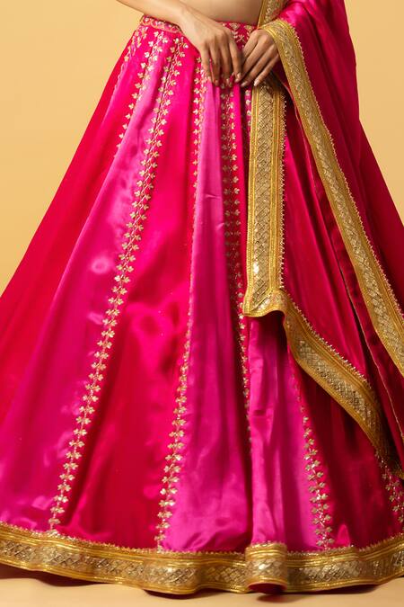 Buy_Quench A Thirst_Fuchsia Modal, Satin Sequins, Beads Halter Neck Embroidered Ombre Lehenga Set _Online_at_Aza_Fashions