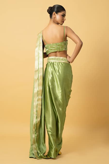 Quench A Thirst Lace Border Pre-Draped Saree Blouse Set 