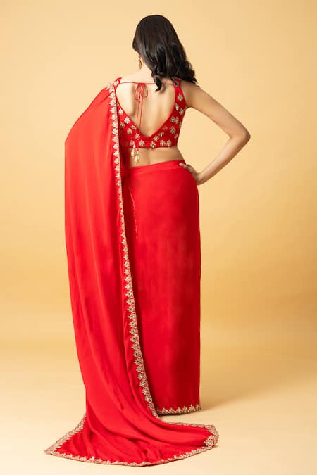 Quench A Thirst Gotapatti Embroidered Pre-Draped Saree With Blouse 