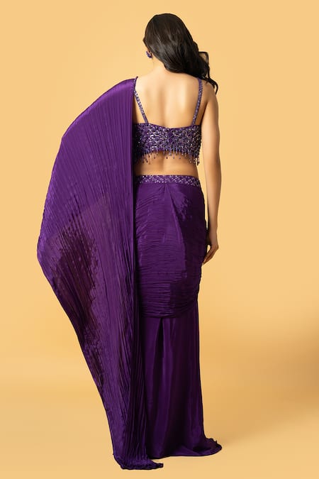 Quench A Thirst Bead Embroidered Pre-Draped Saree With Blouse 