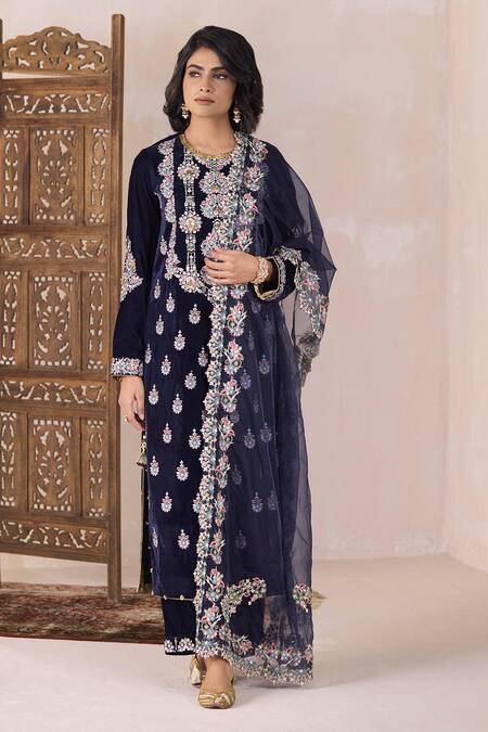 Inej Blue Organza Embroidery Border Dupatta Online at Aza Fashions Inej_Blue Organza Embroidery Border Dupatta _Online_at_Aza_Fashions