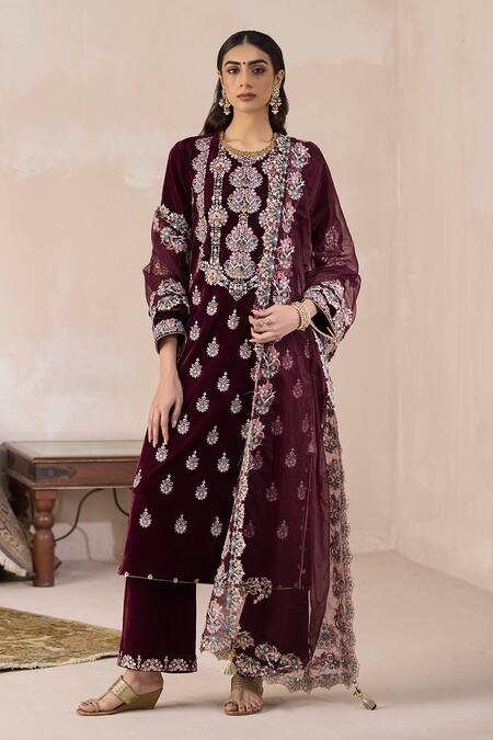 Buy Inej Maroon Organza Embroidery Floral Border Dupatta Online at Aza Fashions Buy_Inej_Maroon Organza Embroidery Floral Border Dupatta _Online_at_Aza_Fashions