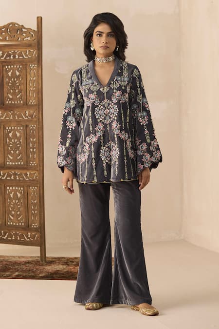 Inej Floral Embroidered Coat Kurta & Pant Set 